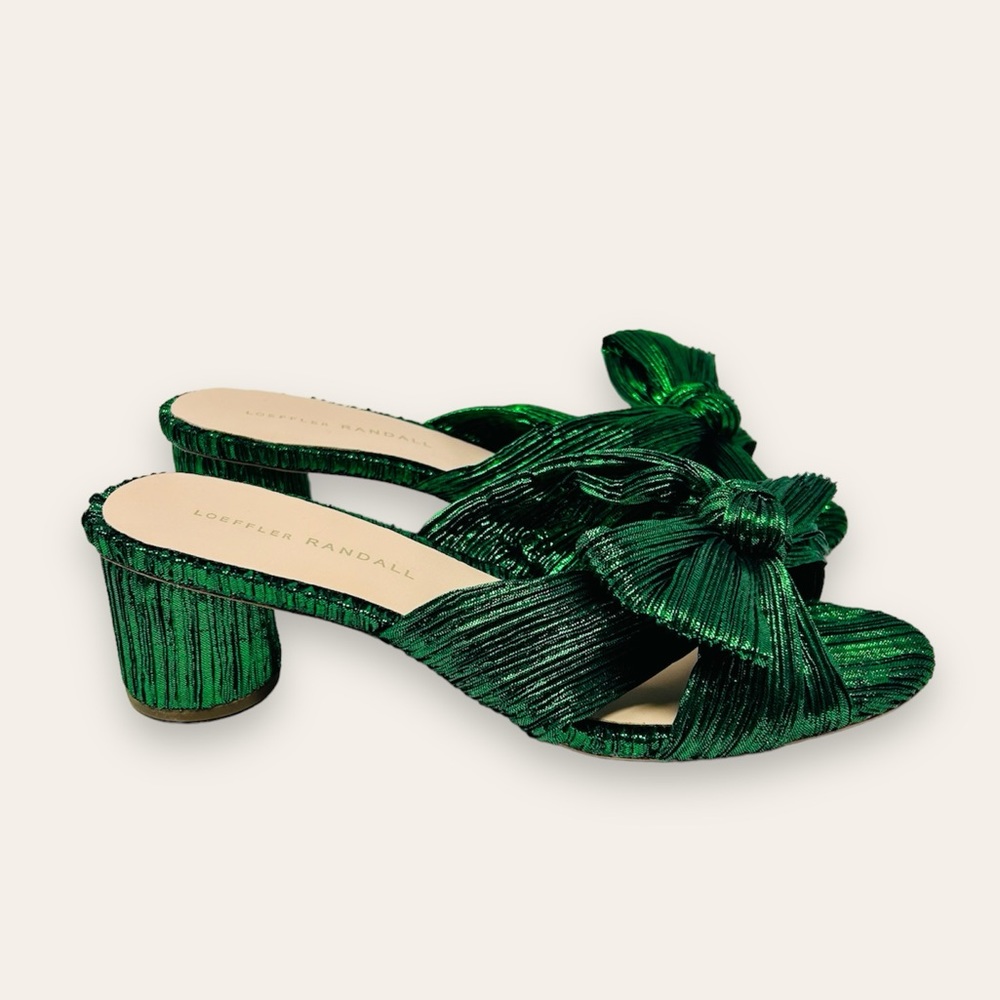 Loeffler Randall Emilia Emerald Green Slip On Heel Sandal Mule Pleated Knot 8